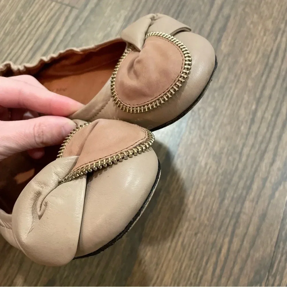 See By Chloe Zipper Bow Scrunch Ballerina Flat Leather Size EU 36.5